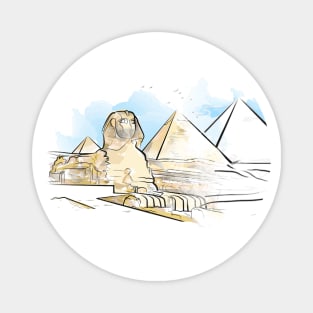 Pyramids & Sphinx at Giza Watercolour Mask Magnet